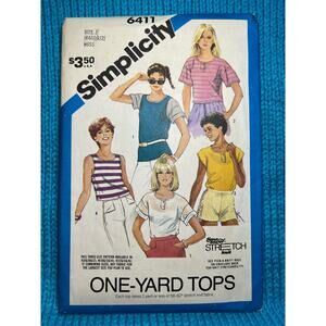 Simplicity Sewing Pattern 6411 one yard top tshirt tank top 1980s size 8 10